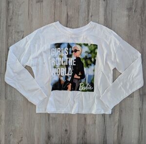 NWOT Barbie Girls Run The World White Long Sleeve Tee, 11-12Y (V3)